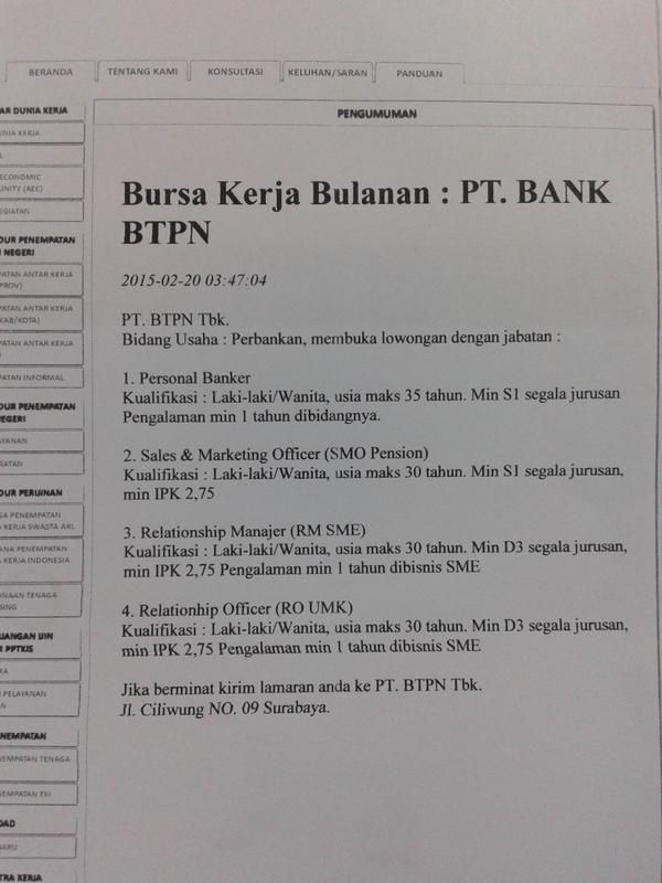 LOWONGAN KERJA PT. BANK BTPN